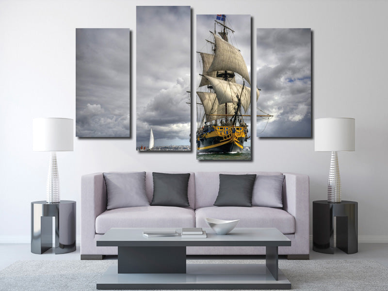 4 Panel Sailing Ship Painting Wall Art Decor Printed Canvas Picture-066 (1)