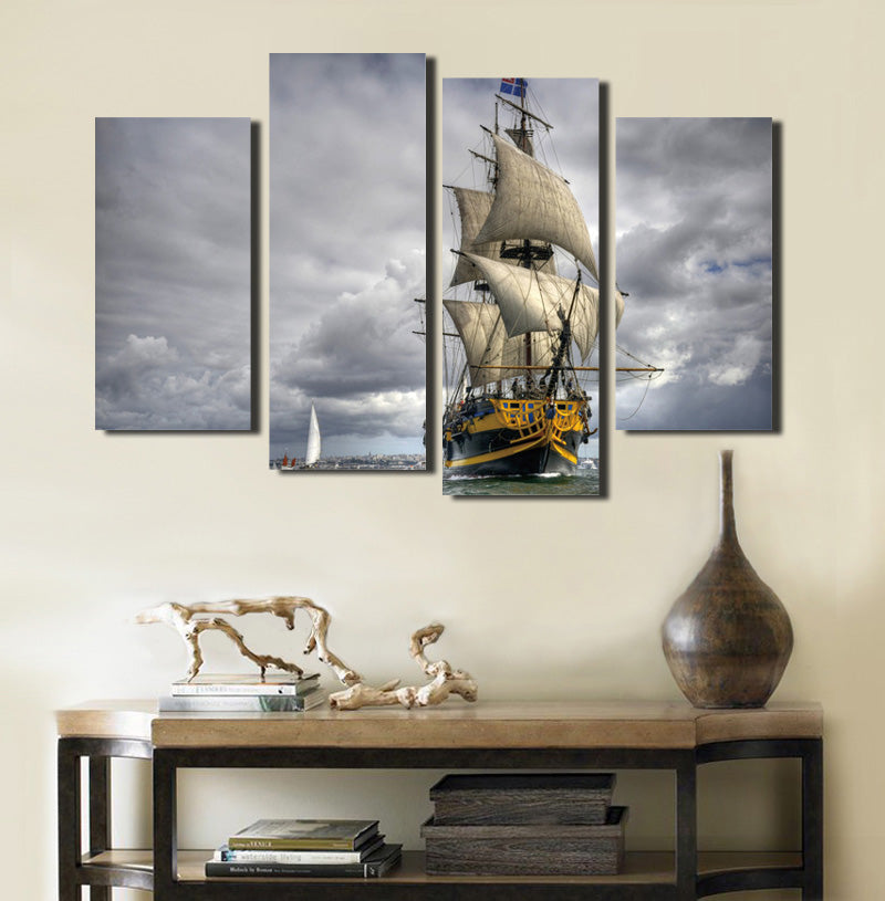 4 Panel Sailing Ship Painting Wall Art Decor Printed Canvas Picture-066 (3)