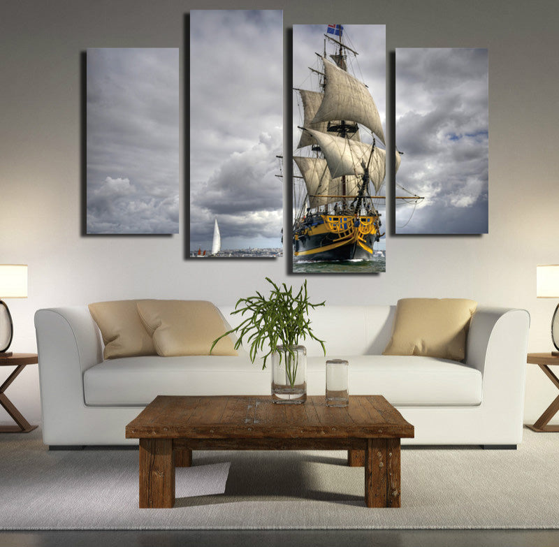 4 Panel Sailing Ship Painting Wall Art Decor Printed Canvas Picture-066 (4)