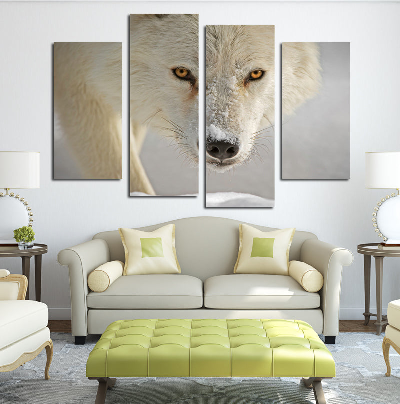 4 Panel White Wolf Picture Animal Art Canvas Print-032 (1)