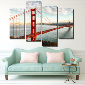4 Piece New York Golden Gate Bridge Cityscape Canvas Poster Print-086 (1)