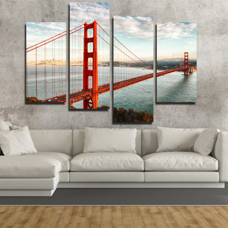 4 Piece New York Golden Gate Bridge Cityscape Canvas Poster Print-086 (2)