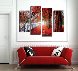 4 Piece Red Tree Canvas Prints Landscape Oil Painting-041 (1)