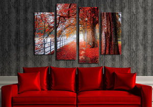 4 Piece Red Tree Canvas Prints Landscape Oil Painting-041 (4)