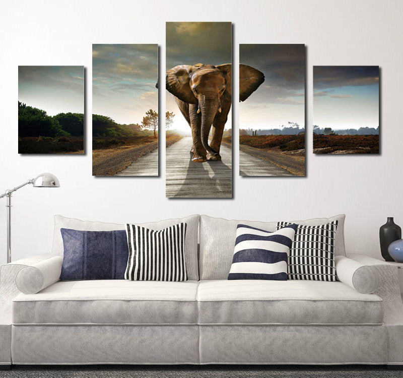 5 Panel African Elephant Canvas Wall Art Prints Picture- 033(1)