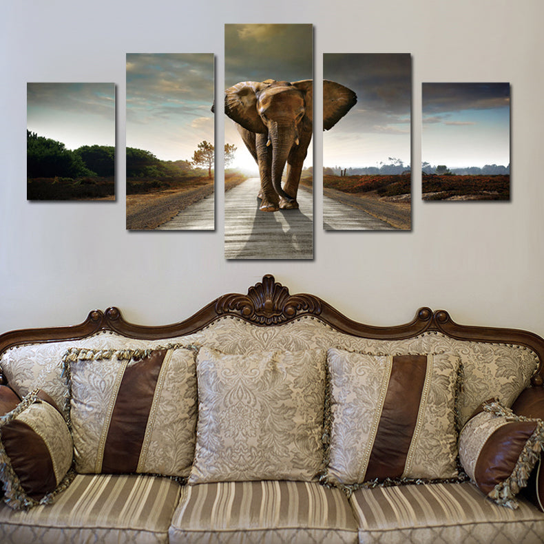 5 Panel African Elephant Canvas Wall Art Prints Picture- 033(2)