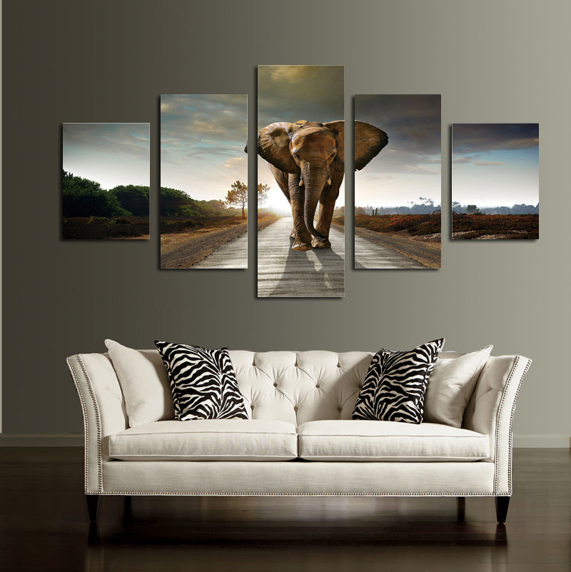 5 Panel African Elephant Canvas Wall Art Prints Picture- 033(3)