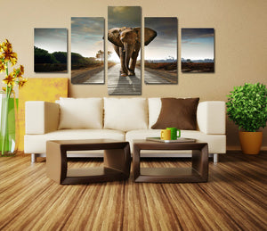 5 Panel African Elephant Canvas Wall Art Prints Picture- 033(4)