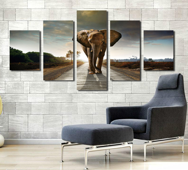5 Panel African Elephant Canvas Wall Art Prints Picture- 033(5)
