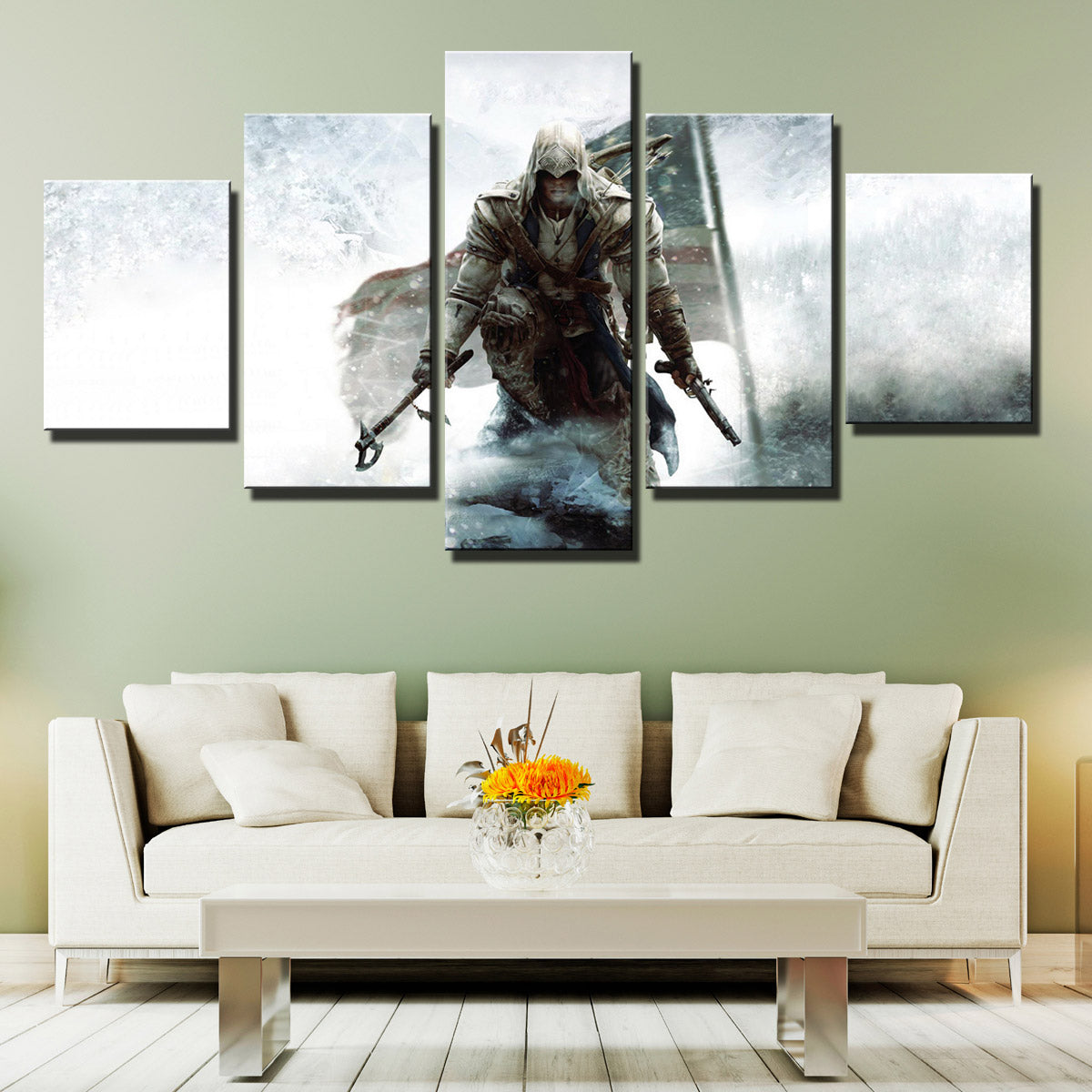 5 Panel Assassins Creed III Connor Print Picture Wall Decor Canvas Art-219 (1)