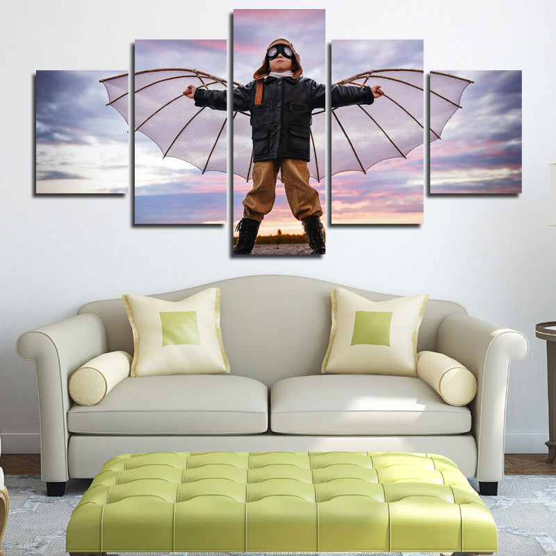 5 Panel Boy Dreams of Flying Canvas Print Picture Wall Art-099 (4)
