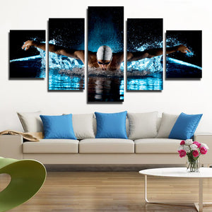 5 Panel Butterfly Stroke Swimming Man Canvas Prints-080 (1)