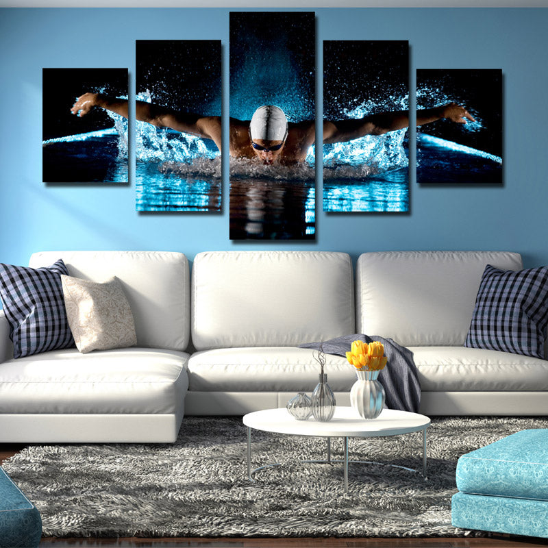 5 Panel Butterfly Stroke Swimming Man Canvas Prints-080 (2)