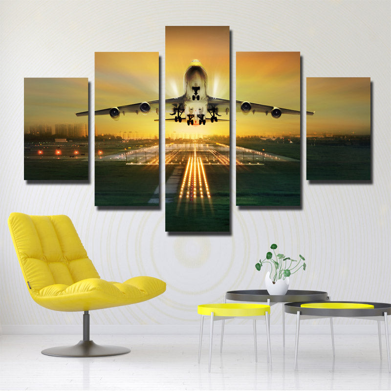 5 Panel Canvas Art Plane Take off Painting Landscape Print-081 (1)