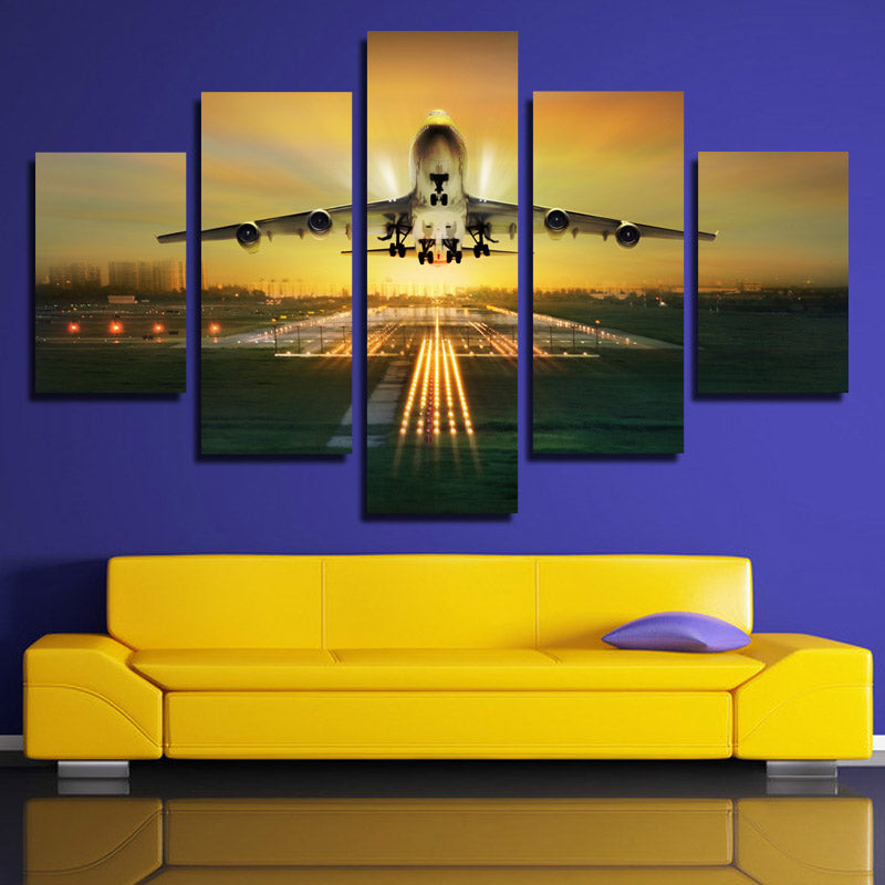 5 Panel Canvas Art Plane Take off Painting Landscape Print-081 (2)