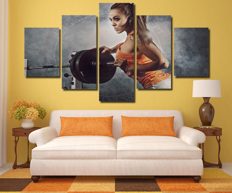  5 Panel Canvas Prints Girl in Fitness Gym Poster Picture-052 (2)