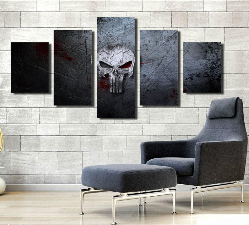 5 Panel Canvas Prints Painting Punisher Skull Canvas Art-056 (1)