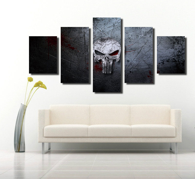 5 Panel Canvas Prints Painting Punisher Skull Canvas Art-056 (2)