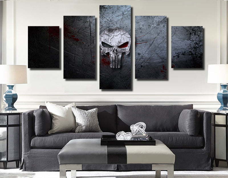 5 Panel Canvas Prints Painting Punisher Skull Canvas Art-056 (5)