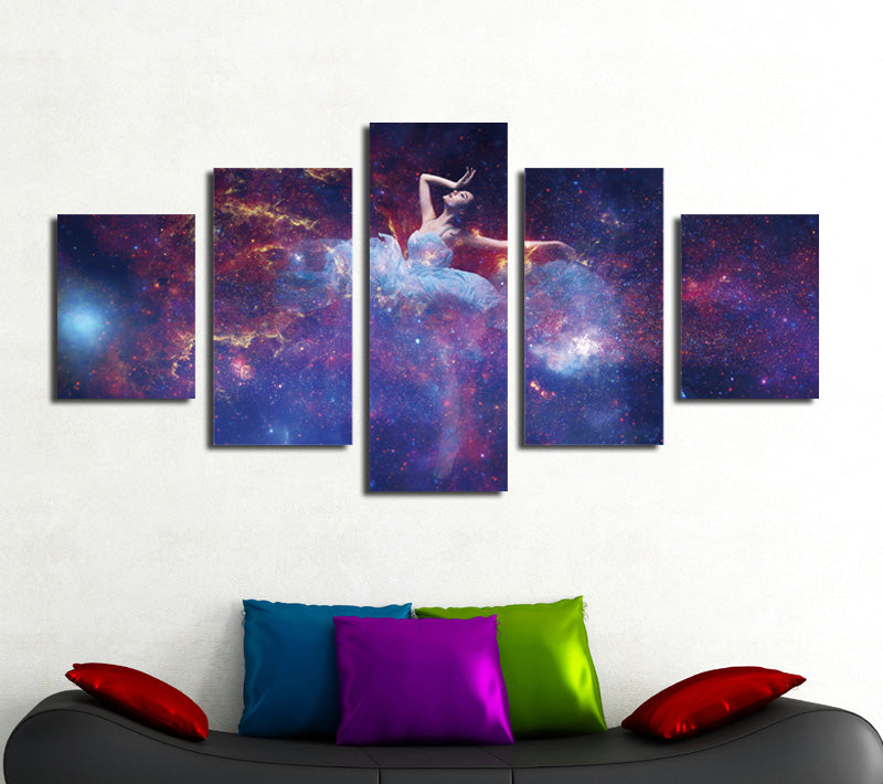  5 Panel Dancing Fairy in Starry Painting Print Canvas Art-051 (1)