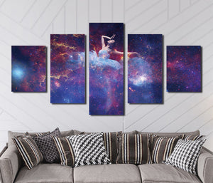  5 Panel Dancing Fairy in Starry Painting Print Canvas Art-051 (2)