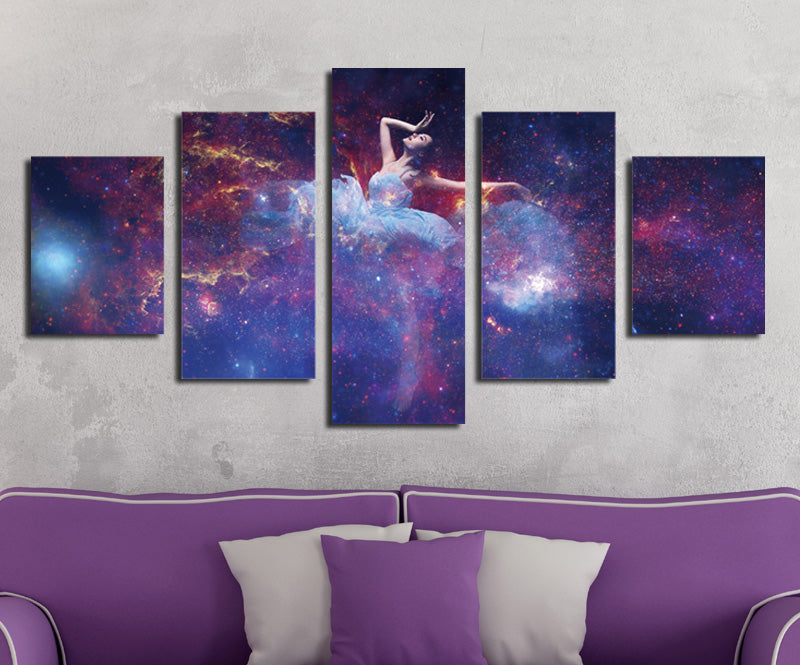  5 Panel Dancing Fairy in Starry Painting Print Canvas Art-051 (3)