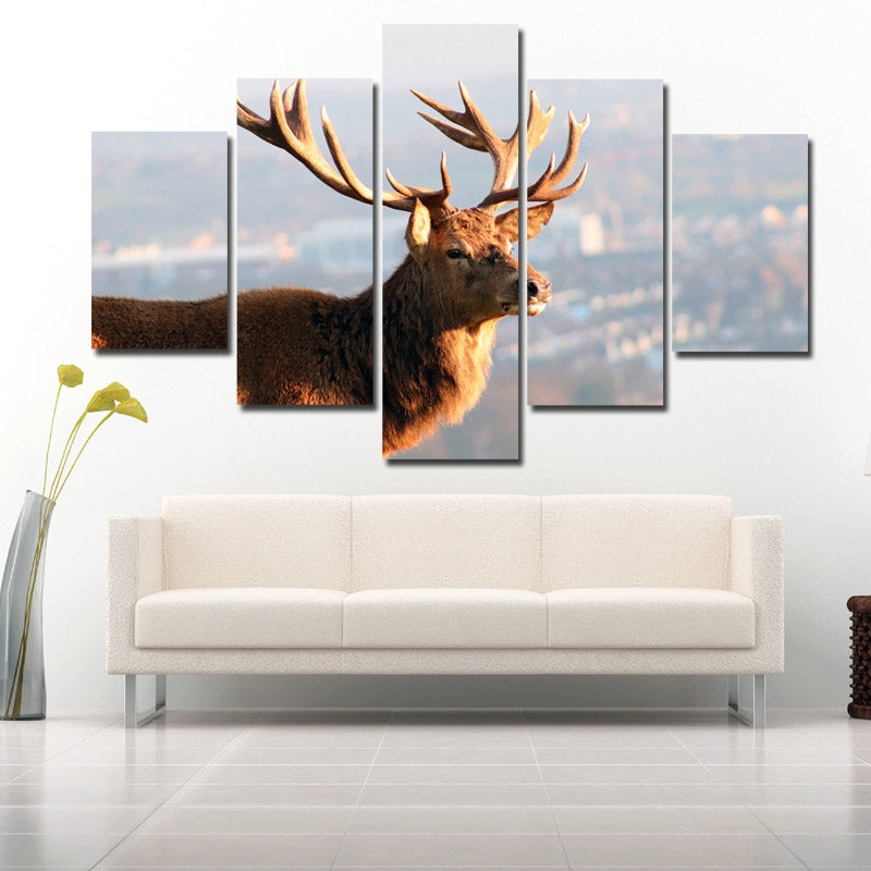 5 Panel Elk Canvas Prints Landscape Painting Picture Wall Art Poster-122 (2)