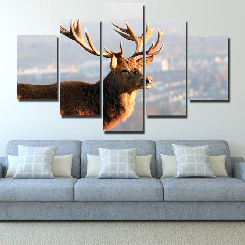 5 Panel Elk Canvas Prints Landscape Painting Picture Wall Art Poster-122 (3)
