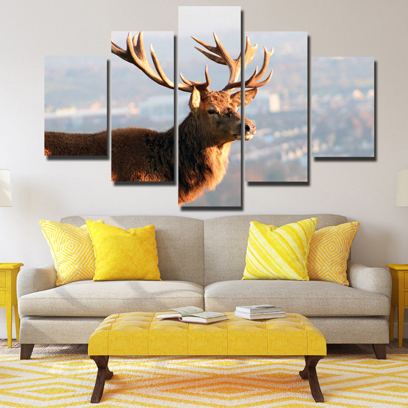 5 Panel Elk Canvas Prints Landscape Painting Picture Wall Art Poster-122 (4)
