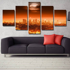  5 Panel Full Moon City Night Landscape Print Art Painting-084 (1)