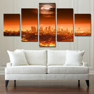  5 Panel Full Moon City Night Landscape Print Art Painting-084 (4)
