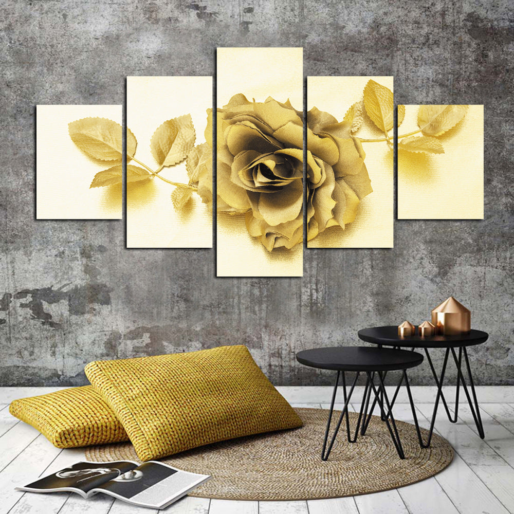 5 Panel Golden Rose Flower Canvas Print Art-037 (1)