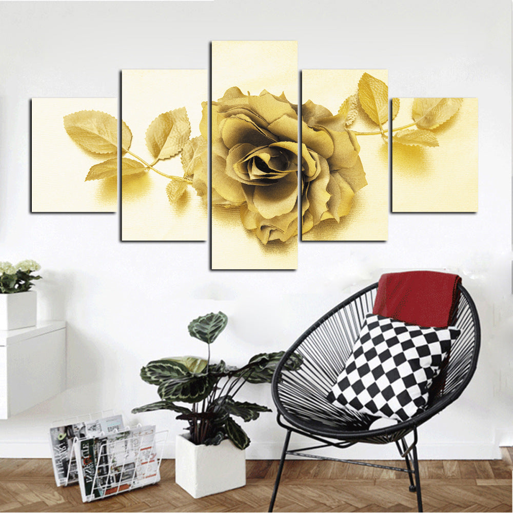 5 Panel Golden Rose Flower Canvas Print Art-037 (2)