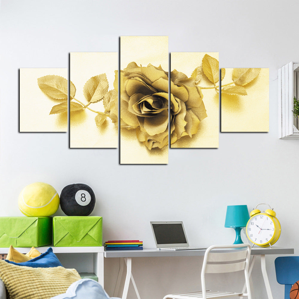 5 Panel Golden Rose Flower Canvas Print Art-037 (3)