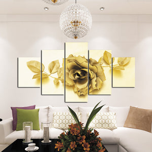 5 Panel Golden Rose Flower Canvas Print Art-037 (4)