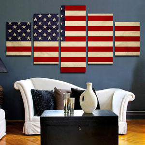 5 Panel HD Printed America Flag Canvas Painting Print Picture Wall Art-093 (1)