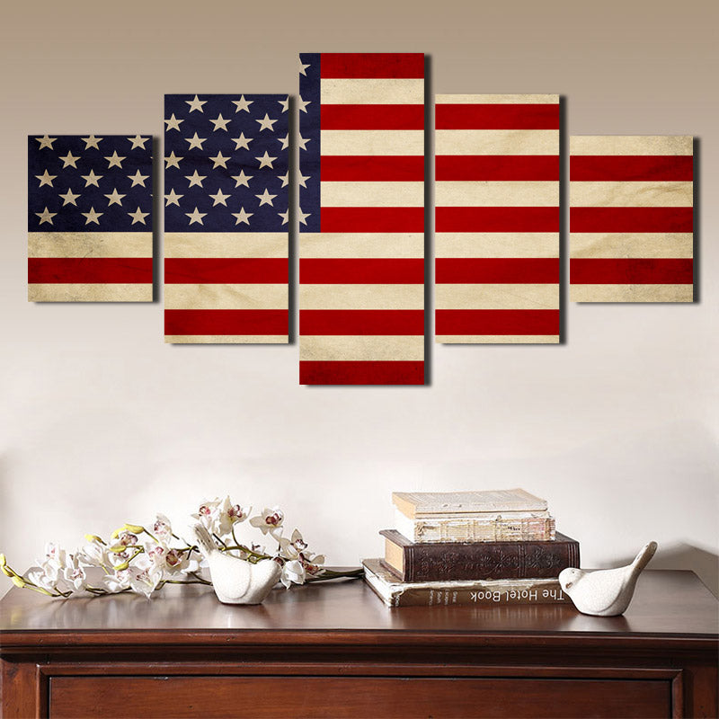 5 Panel HD Printed America Flag Canvas Painting Print Picture Wall Art-093 (4)