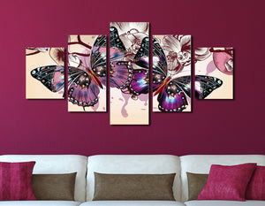 5 Panel HD Printed Butterfly Wall Art Canvas Painting-054 (1)
