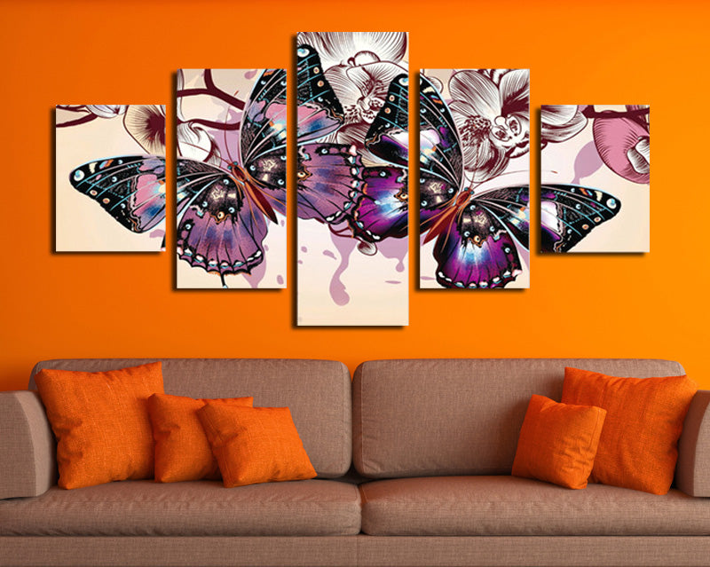 5 Panel HD Printed Butterfly Wall Art Canvas Painting-054 (2)
