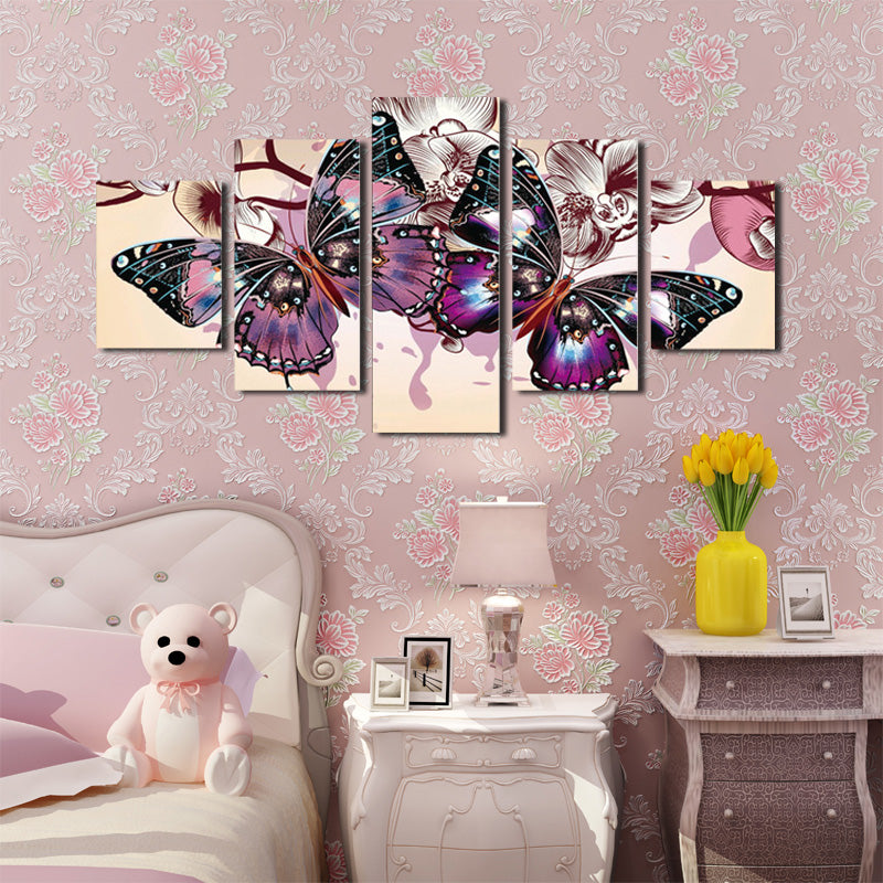 5 Panel HD Printed Butterfly Wall Art Canvas Painting-054 (3)
