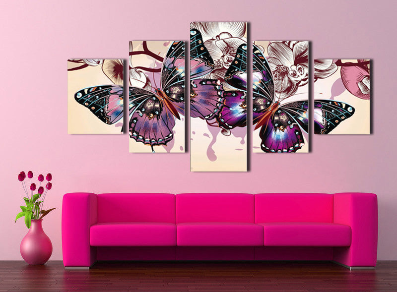5 Panel HD Printed Butterfly Wall Art Canvas Painting-054 (4)