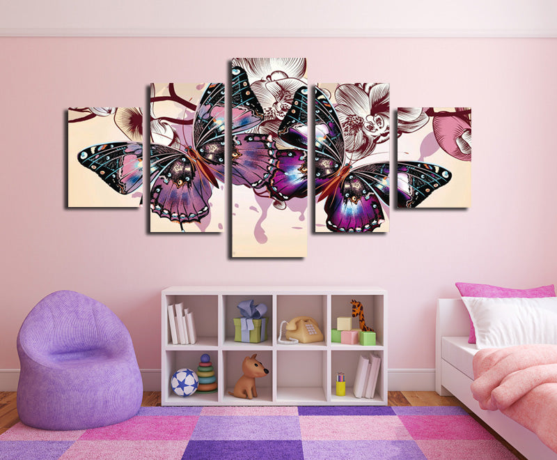 5 Panel HD Printed Butterfly Wall Art Canvas Painting-054 (5)