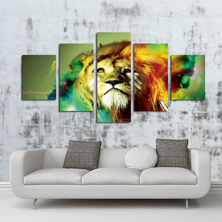 5 Panel Lion Canvas Wall Prints Picture Painting-031 (1)