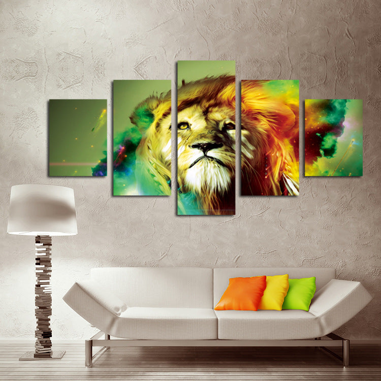 5 Panel Lion Canvas Wall Prints Picture Painting-031 (5)