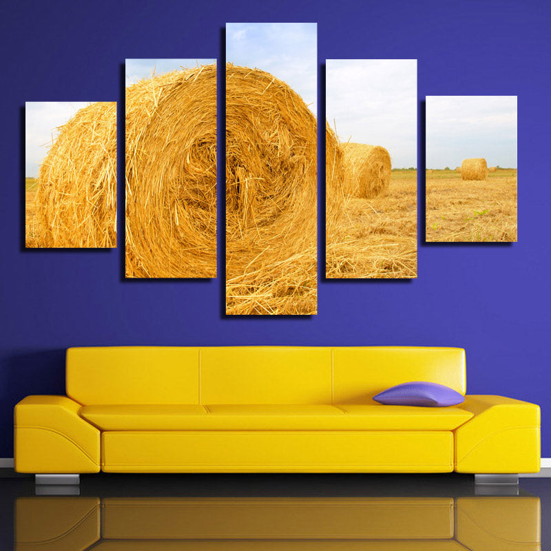 5 Panel Modern HD Printed Painting-The Harvested Wheat Field-083 (1)
