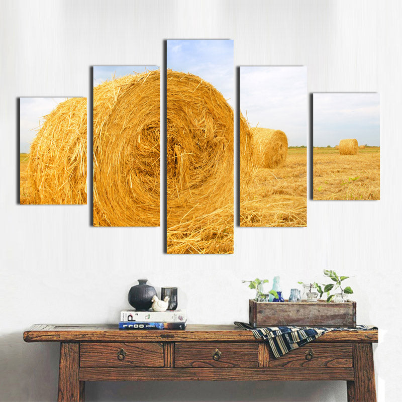 5 Panel Modern HD Printed Painting-The Harvested Wheat Field-083 (2)