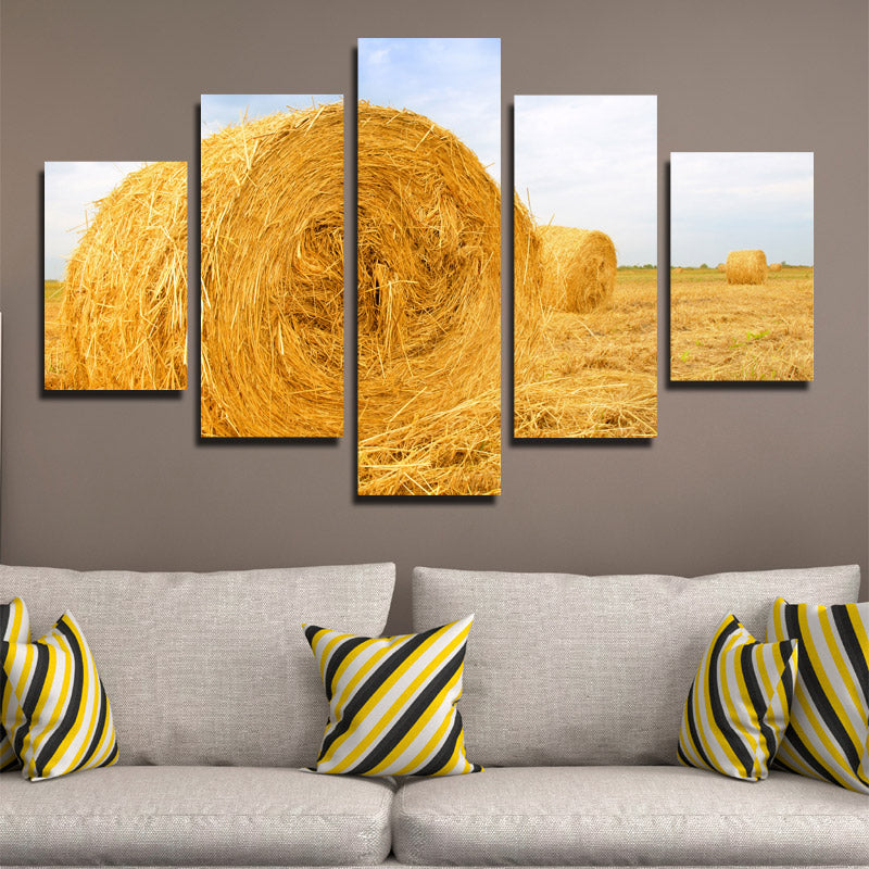 5 Panel Modern HD Printed Painting-The Harvested Wheat Field-083 (3)