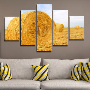 5 Panel Modern HD Printed Painting-The Harvested Wheat Field-083 (3)