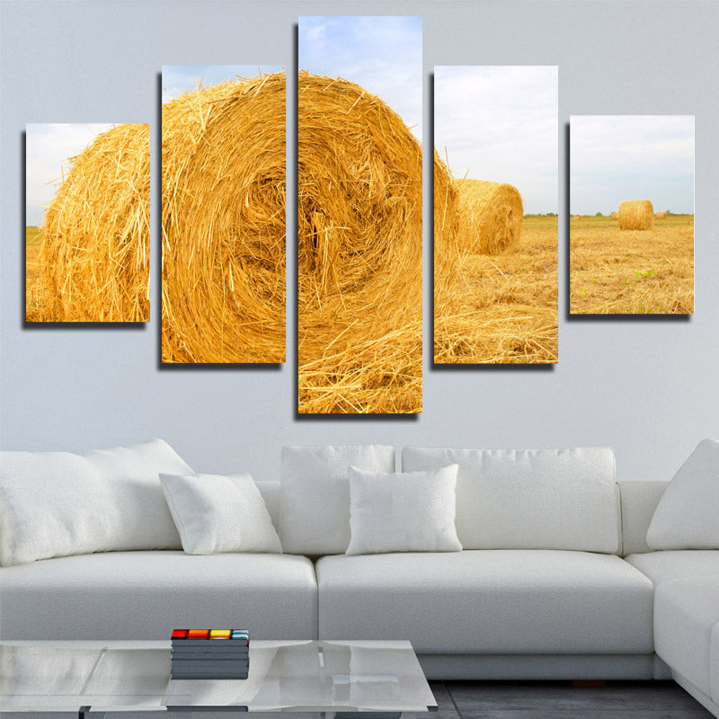5 Panel Modern HD Printed Painting-The Harvested Wheat Field-083 (4)
