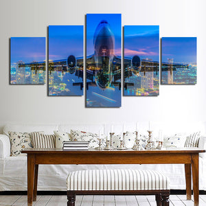 5 Panel Plane Cross City Nightscape Painting Canvas Prints-098 (3)